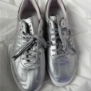 Adidas Sambas Women's Metallic Silver and Pink Sneakers